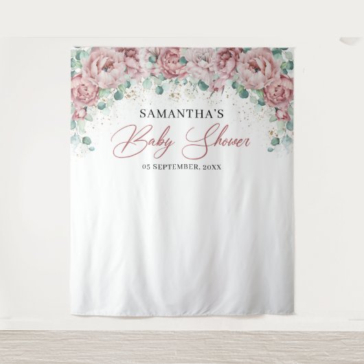 Boho blos roze rozen eucalyptus goud baby shower wandkleed (Voorkant)