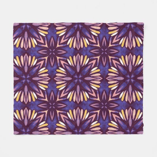 Boho Blossom: Paarse bloemenmotief Fleece Deken (Voorkant (Horizontaal))