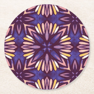 Boho Blossom: Paarse bloemenmotief Ronde Kartonnen Onderzetter