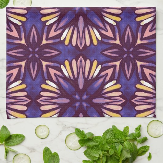 Boho Blossom: Paarse bloemenmotief Theedoek (Gevouwen)