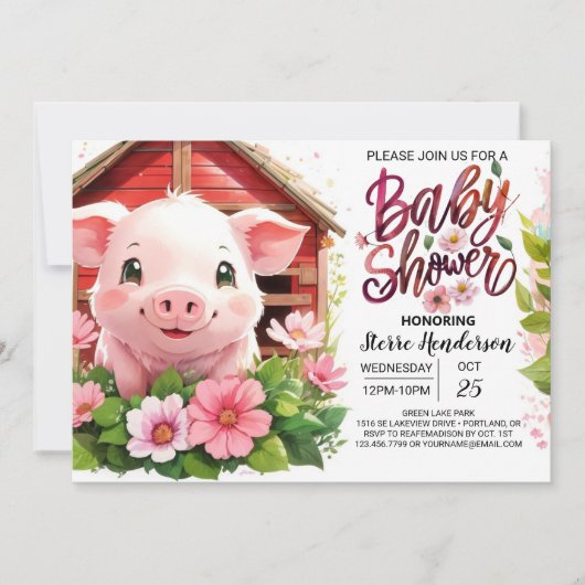 Boho Blossoms Roze Varken Baby shower Kaart (Voorkant)