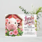 Boho Blossoms Roze Varken Baby shower Kaart (Staand voorkant)
