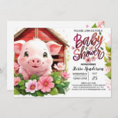 Boho Blossoms Roze Varken Baby shower Kaart (Voorkant / Achterkant)