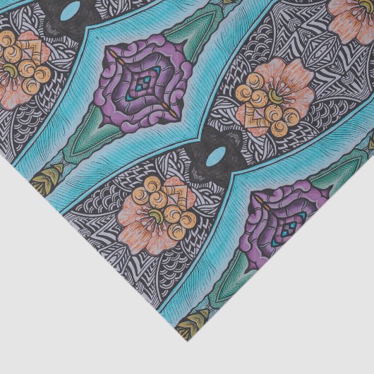 Boho Blue Abstract grafisch patroon Tissuepapier (Detail)