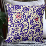 Boho Blue Abstract Kussen<br><div class="desc">Blauw en gebroken wit botanisch abstract floreel meetpatroon met rode accenten.</div>