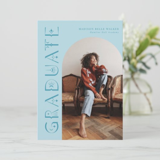 Boho Blue Afstuderen Afstuderen Aankondiging (Staand voorkant)