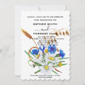 Boho Blue Anjers Boeket Minimalistische bruiloft Kaart (Voorkant)