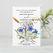 Boho Blue Anjers Boeket Minimalistische bruiloft Kaart (Staand voorkant)