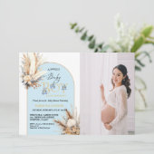 Boho Blue Arch Pampas Grass Baby Boy Baby shower Kaart (Staand voorkant)