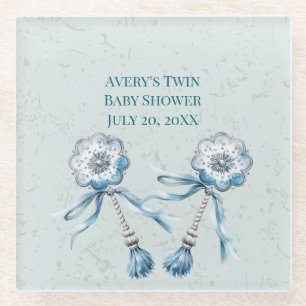 Boho Blue Baby Rattle Glazen Onderzetter