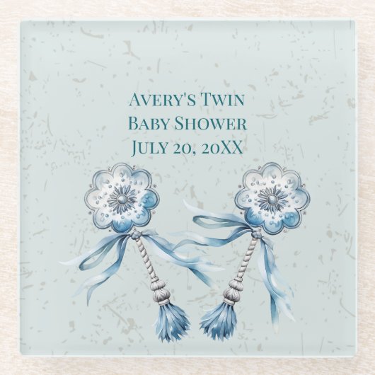 Boho Blue Baby Rattle Glazen Onderzetter (Voorkant)