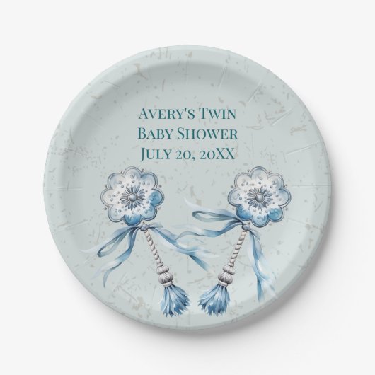 Boho Blue Baby Rattle Papieren Bordje (Voorkant)