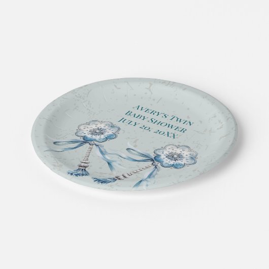 Boho Blue Baby Rattle Papieren Bordje (Gekanteld)