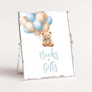 Boho Blue Balloon Beer Baby shower Boeken en gesch Poster
