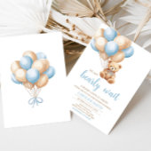 Boho Blue Balloon Beer Baby shower Kaart