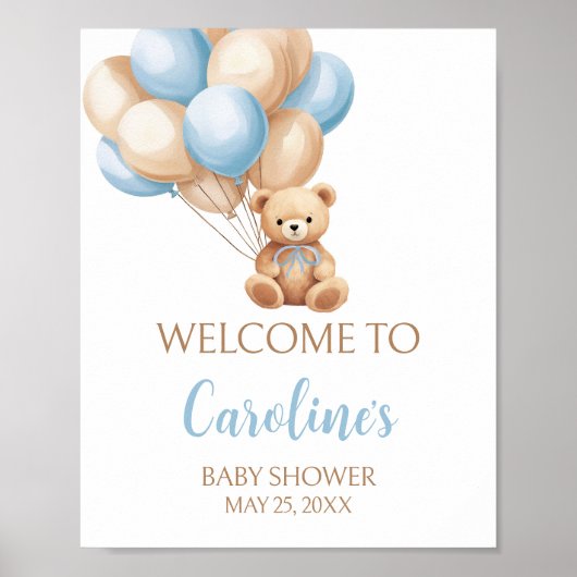 Boho Blue Balloon Beer Baby shower Welkom Poster (Voorkant)