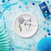 Boho Blue Balloon Oh Boy Baby shower Papieren Bordje (Feest)