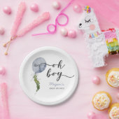 Boho Blue Balloon Oh Boy Baby shower Papieren Bordje (Feest)