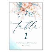 Boho Blue Beach Bloemen Tafel nummer Kaart (Voorkant)