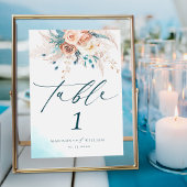 Boho Blue Beach Bloemen Tafel nummer Kaart