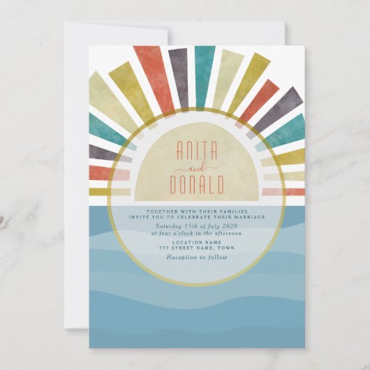 Boho Blue Beach Wedding Invitation Kaart (Voorkant)