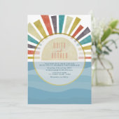 Boho Blue Beach Wedding Invitation Kaart (Staand voorkant)