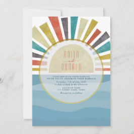 Boho Blue Beach Wedding Invitation Kaart