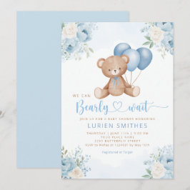 Boho Blue Bearly Wait Teddy Bear Boy baby shower Kaart