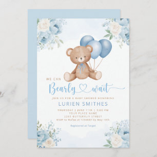 Boho Blue Bearly Wait Teddy Bear Boy baby shower Kaart