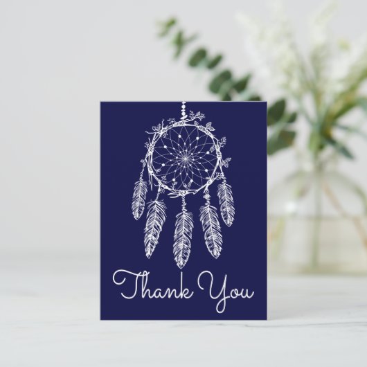 Boho Blue Bedankt Dream Catcher Native American Briefkaart (Staand voorkant)