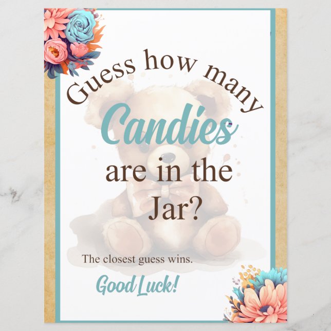 Boho Blue Beer Baby shower Candy Jar Game (Voorkant)