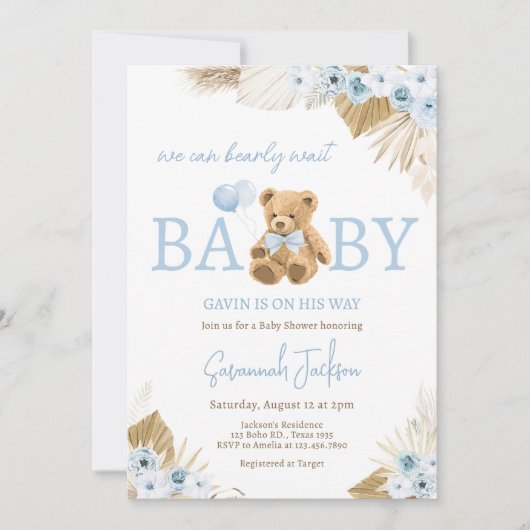Boho Blue Beer Baby shower Kaart (Voorkant)