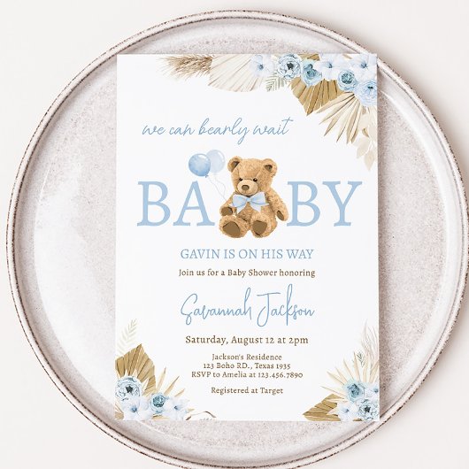 Boho Blue Beer Baby shower Kaart