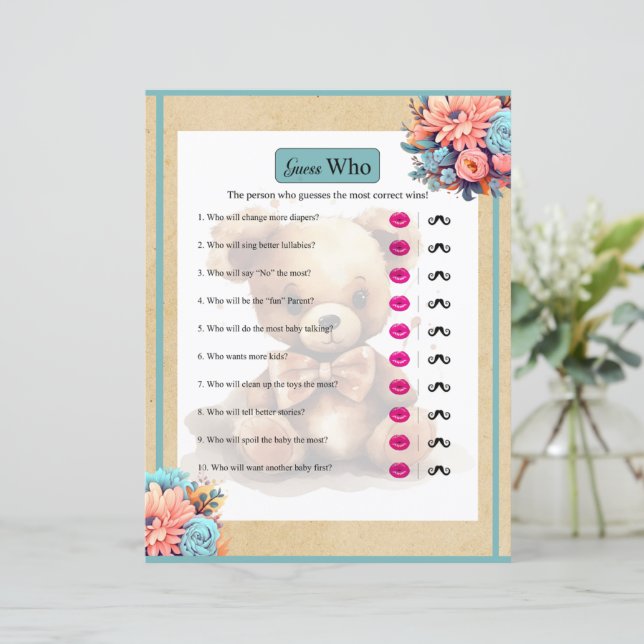 Boho Blue Beer Baby shower Raad wie spel (Staand voorkant)