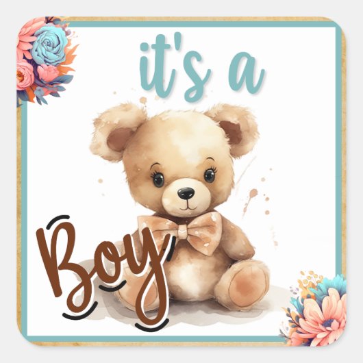 Boho Blue Beer Baby shower Vierkante Sticker (Voorkant)
