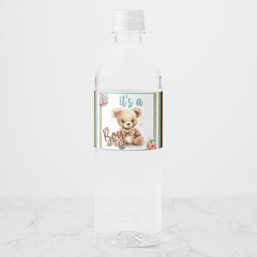 Boho Blue Beer Baby shower Waterfles Etiket (Voorkant)
