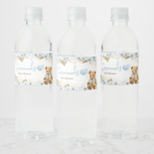 Boho Blue Beer Baby shower Waterfles Etiket