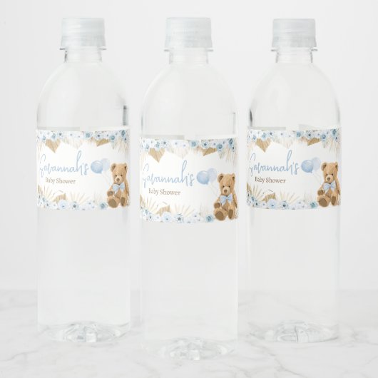 Boho Blue Beer Baby shower Waterfles Etiket (Flessen)