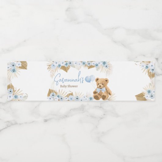 Boho Blue Beer Baby shower Waterfles Etiket (Enkel label)