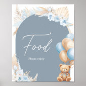 Boho Blue Beer Balloon Baby shower Voedsel Poster (Voorkant)