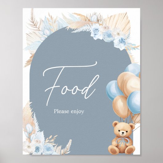 Boho Blue Beer Balloon Baby shower Voedsel Poster (Voorkant)
