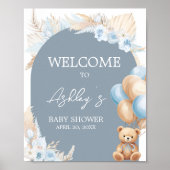 Boho Blue Beer Balloon Baby shower Welkom Poster (Voorkant)