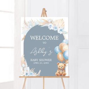 Boho Blue Beer Balloon Baby shower Welkom Poster