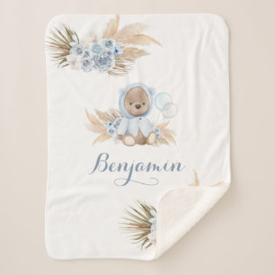 Boho Blue Beer New Baby Boy Sherpa Blanket Deken