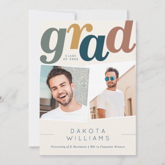 Boho Blue & Beige Afstudeerder Typografie Foto Afs Aankondiging (Voorkant)