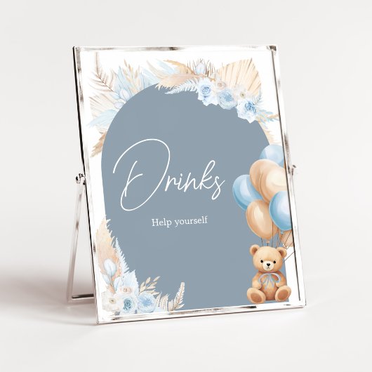 Boho Blue Beren ballon Baby shower Drinken Poster