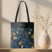 Boho Blue Black leaves Trendy Chic Tote Bag