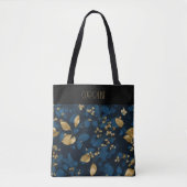 Boho Blue Black leaves Trendy Chic Tote Bag (Voorkant)