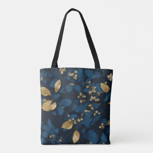 Boho Blue Black leaves Trendy Chic Tote Bag (Achterkant)