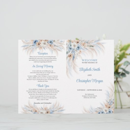 Boho Blue Bloemen en Ivoor Rozen Pampas (Staand voorkant)